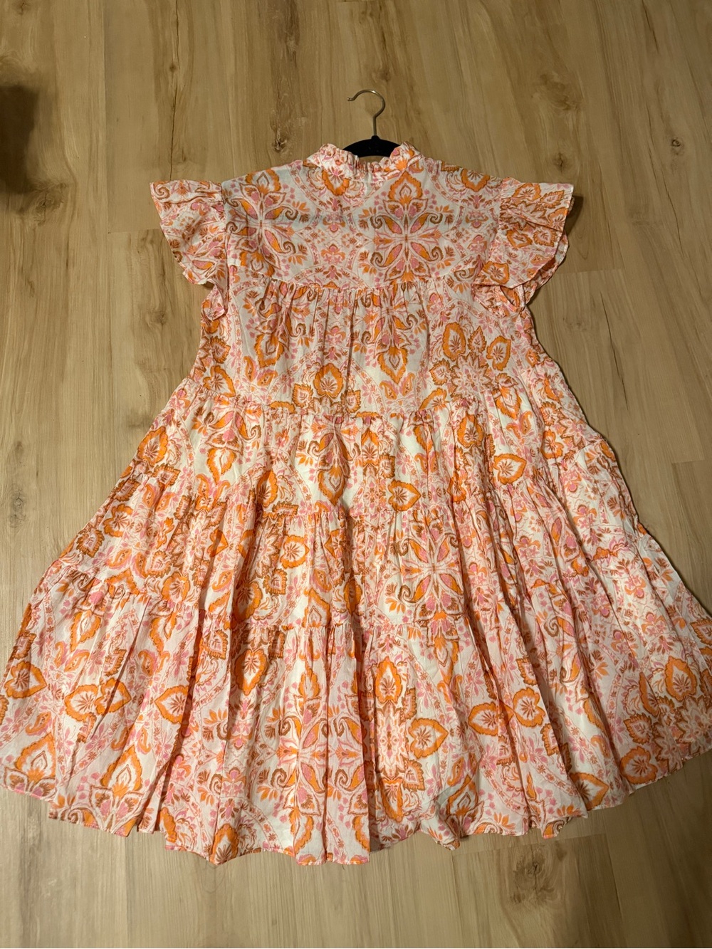 Olivaceous Tiered Ruffle Midi Dress Floral Boho Orange Pink S - Picture 3 of 3